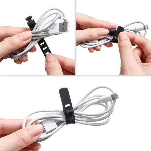 Vista 3 de 10 bridas de silicona para cables, organizadores de alambre reutilizables para cables, correa elástica ajustable para cables, cables organizadores