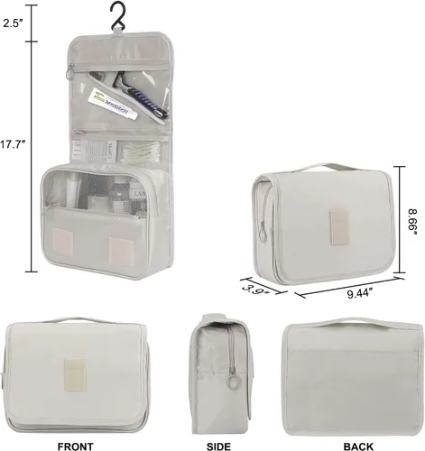 Vista 5 de Trawila Neceser colgante de viaje, bolsa de cosméticos, organizador de maquillaje para hombres y mujeres con gancho resistente, Beige, Moda