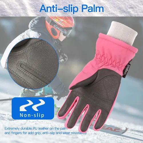 Vista 5 de Unigear Guantes de esquí para niños, impermeables, para invierno, clima frío, snowboard y snowboard, se adaptan tanto a niños como a niñas
