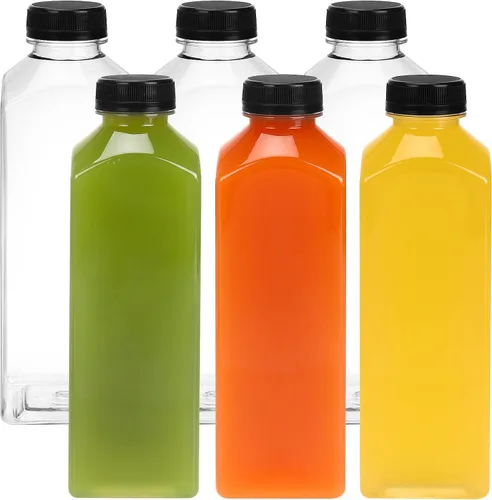 Vista 9 de Moretoes 6 botellas de 120 ml de plástico para jugo con tapas, botellas transparentes vacías reutilizables para shots de jengibre, recipientes