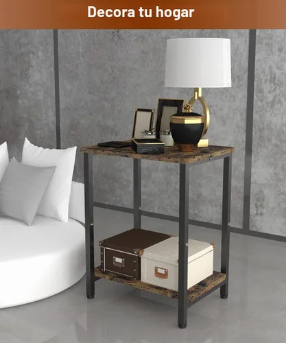 Vista 8 de Mesa auxiliar de 2 niveles, mesa auxiliar resistente con estantes, mesa de noche estrecha para espacios pequeños, mesa de tocadiscos para Negro