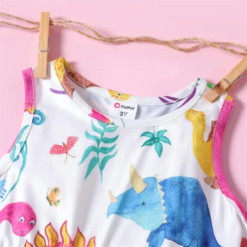 Vista 5 de PATPAT Toddler & Baby Girl Dresses Sleeveless Dinosaur & Ruffled Bowknot Tank Dresses for Kids, 18-24 Months to 5-6 Years