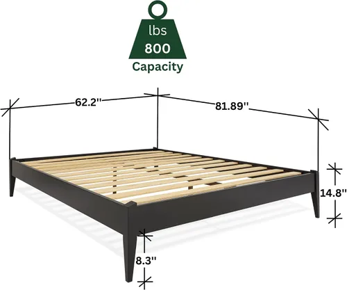 Vista 2 de Bme Dinkee - Marco de cama de plataforma Queen de madera de 15 pulgadas, marco de cama de madera maciza, estilo moderno y minimalista, soporte de 12