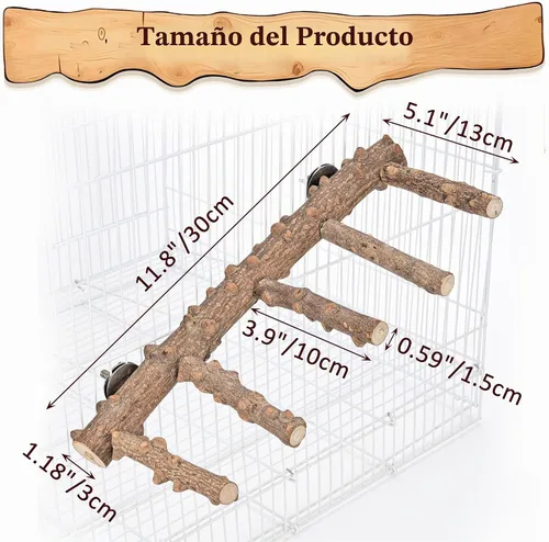 Vista 4 de Perca de escalera para pájaros para jaula de madera natural para pájaros, soporte de perca, juguete para masticar