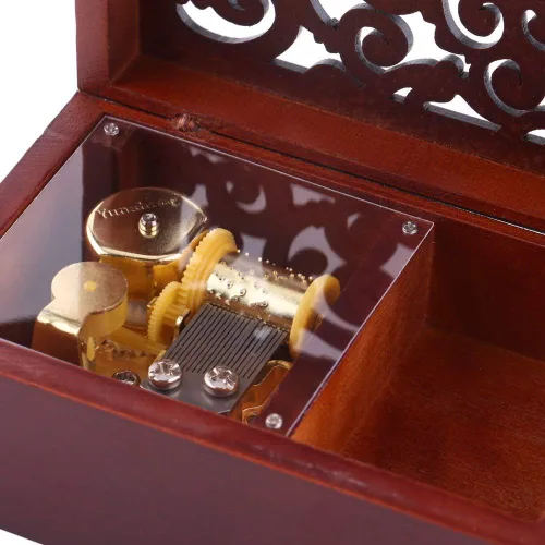 Vista 5 de Walfront Caja de música de madera hueca en miniatura caja de música de 18 notas caja de maquillaje y joyero regalo para decoración del hogar oropara