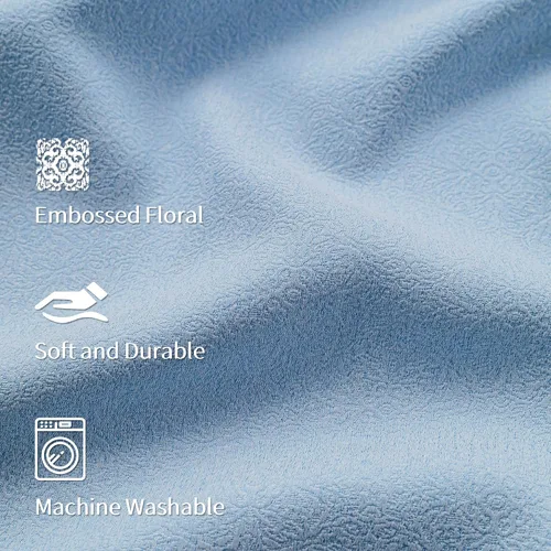 Vista 8 de FMFUNCTEX Cortinas florales 100% opacas para dormitorio, cortinas texturizadas en relieve azul de 63 pulgadas de largo para sala de estar, cortina