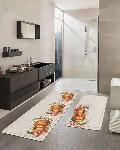Vista 2 de Tapete de baño con acuarela de calabaza, antideslizante, de secado rápido y absorbente, de tierra de diatomeas, para fregadero de cocina, lavable