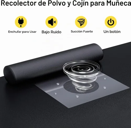 Vista 3 de Mesa de manicura con luz LED, mesa de uñas en forma de L con colector de polvo y tomas de corriente, estación de uñas de esquina de longitud
