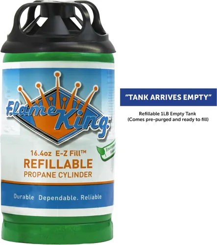 Vista 4 de Flame King – Cilindro de propano recargable de 1 lb (16.4 oz) vacío, opción de recarga reutilizable, segura y legal, cumple con DOT, para acampar