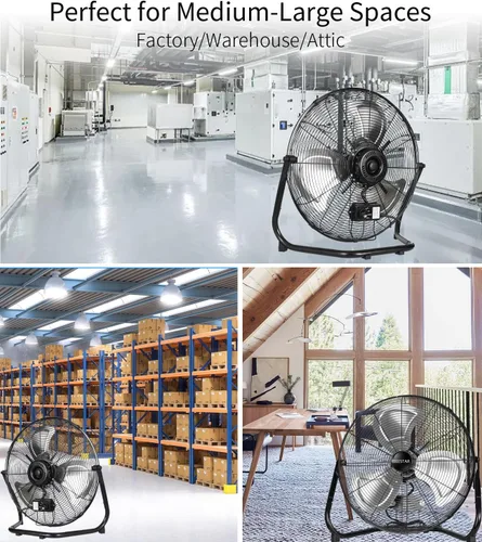 Vista 7 de BEESTAR Ventilador de piso de 18 pulgadas, ventilador de alta velocidad con 3 velocidades y cabezal inclinable ajustable, ventilador industrial