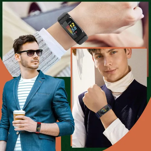 Vista 7 de enkic Bandas elásticas de nailon compatibles con Fitbit Charge 5, paquete de 4 correas elásticas suaves y ajustables, transpirables, correa