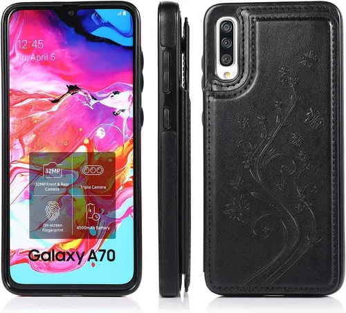 Vista 3 de Funda de teléfono para Samsung Galaxy A70 A70S con vidrio templado protector de pantalla y titular de la tarjeta cartera soporte Flip cuero celular