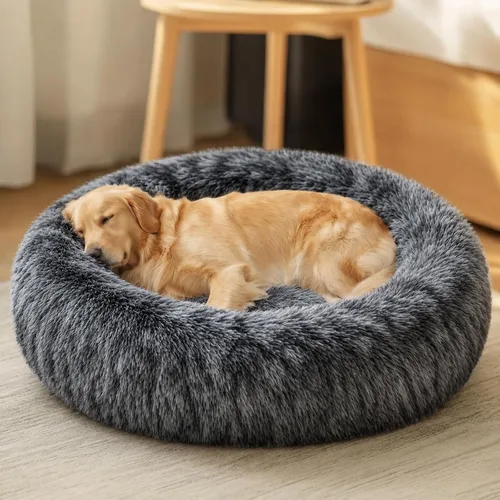 Vista 30 de JOLLYVOGUE - Cama calmante para perros y gatos pequeños y medianos, antiansiedad, redonda, suave, acogedora con parte inferior antideslizante