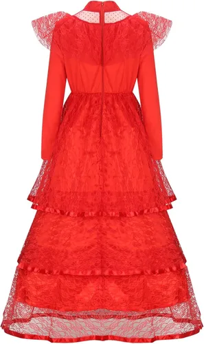 Vista 5 de ZIFUNMUR Vestido de novia gótico rojo para mujer, vestido de boda para adultos, encaje gótico, Halloween, cosplay, vestido de velo