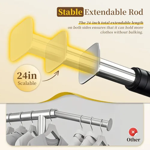 Vista 3 de Raybee Perchero resistente de 75 pulgadas de ancho, 450 libras, almacenamiento de ropa de metal con estante, ruedas con bloqueo y tapones