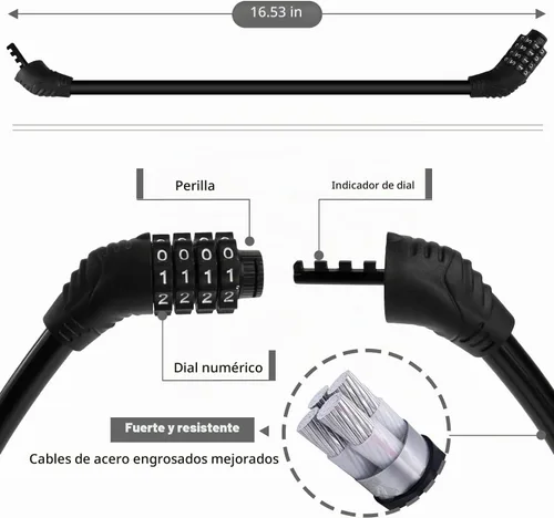 Vista 4 de Cable de bloqueo de bicicleta, cadena de bloqueo de bicicleta antirrobo, cerradura de bicicleta combinada, cerradura de combinación de seguridad