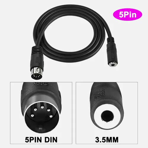 Vista 7 de MEIRIYFA Cable de audio DIN MIDI de 5 pines a TRS de 0.138 in, adaptador de cable de audio profesional TRS estéreo hembra a macho DIN de 5 pines