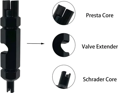Vista 3 de ZUFECY Herramienta de extracción de núcleo de válvula de bicicleta, núcleos de válvula Presta y Schrader para neumáticos de ciclismo sin cámara Negro