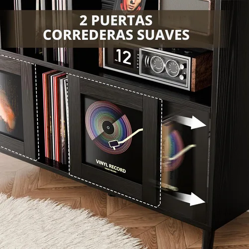 Vista 5 de Soporte XL para tocadiscos con puertas correderas, más de 500 unidades de Negro