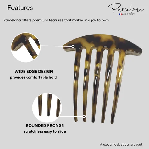 Vista 3 de Parcelona French Medium Interlocking 5 Dientes Celuloide Light Shell Juego de 2 Peines Laterales Francés Flexibles Durables Fuerte Fijación Pinzas