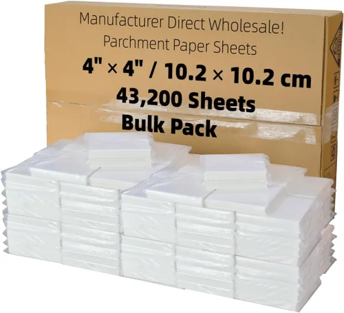 Vista 25 de Cuadrados de papel pergamino pequeños comerciales de 4 x 4 pulgadas (43,200 hojas), sin blanquear, antiadherentes, precortados, para envoltorios