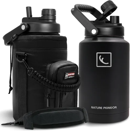 Vista 10 de NATURE PIONEOR Botella de agua aislada de 84 onzas, jarra de agua de acero inoxidable con doble vacío con soporte/portador, boca ancha, deportes al