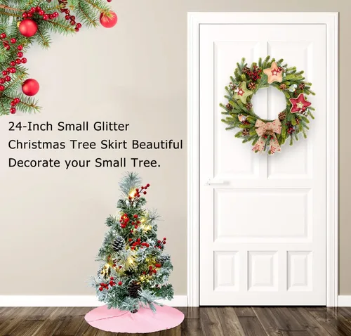 Vista 3 de DUOBAO Falda de Árbol Rosa de Navidad Brillante Faldas de Navidad Halloween Mini 24 Pulgadas Adorno, Elegante Decoración para Hogar Exterior e
