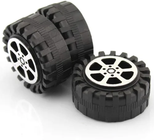 Vista 2 de Ruedas de coche modelo de 1.654 in de plástico DIY ruedas de juguete negro para eje de 0.079 in