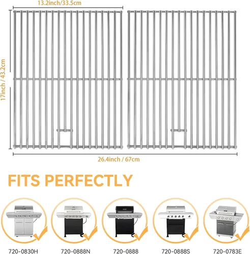 Vista 2 de Rejilla de parrilla de 17 x 13 para Home Depot Nexgrill 720-0830H, 5 quemadores 720-0888S 720-0888N, rejillas de acero inoxidable de 17 pulgadas