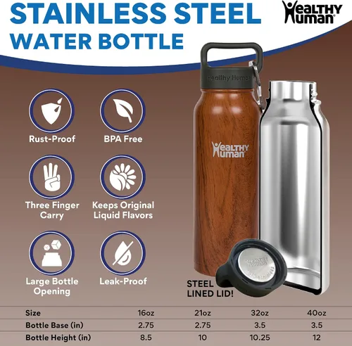 Vista 3 de Botella de agua saludable y humana, sin BPA, para deportes, viajes, de acero inoxidable, aislada