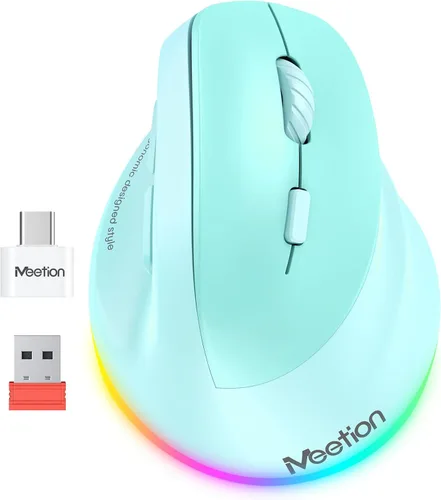 Vista 12 de MEETION Ratón ergonómico inalámbrico, Bluetooth vertical con 3 dispositivos múltiples para Bluetooth (5.3 x 2), 4 DPI 1200-3200 Ergo ratones