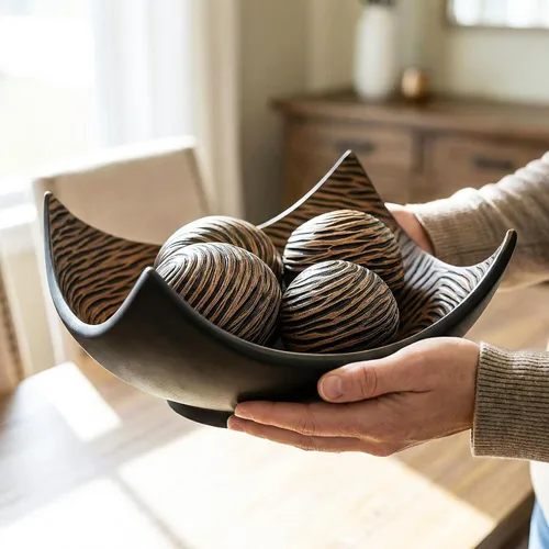 Vista 5 de Juego de 5 cuencos decorativos grandes con elegantes orbes/bolas, centro de mesa elegante para mesa de comedor/cocina, sala de estar o decoración