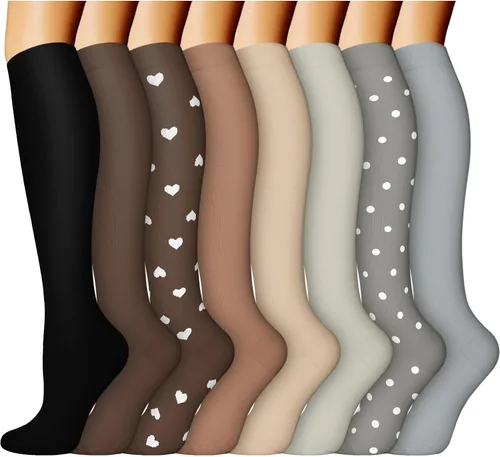 Vista 11 de ACTINPUT 8 pares de calcetines de compresión para mujeres y hombres, medias de compresión de apoyo para médicos, correr, atletismo