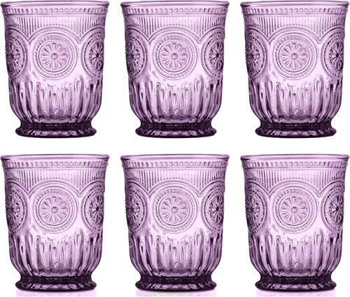 Vista 12 de Juego de vasos de beber ámbar Yungala, conjunto de 6 vasos de vidrio ámbar, vasos pequeños de agua de 8 oz, vasos de hobnail aptos