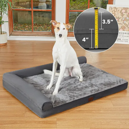 Vista 6 de Cama acolchada para perros extragrandes, camas ortopédicas en forma de L de espuma viscoelástica con funda extraíble lavable, acogedor sofá de felpa