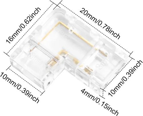 Vista 2 de LightingWill Conectores LED de 2 pines de 8mm, 10 unidades de conector en forma de L transparente, sin soldadura, conector de luz de cinta