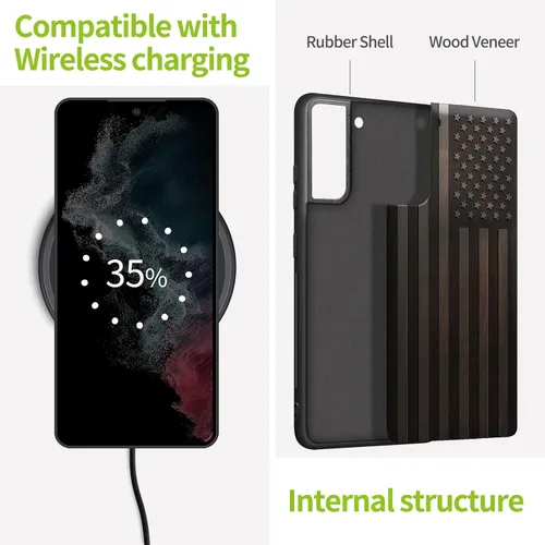 Vista 5 de Carveit Funda de madera real y TPU para Galaxy S21, funda protectora a prueba de golpes, funda de madera única y elegante, compatible con Samsung
