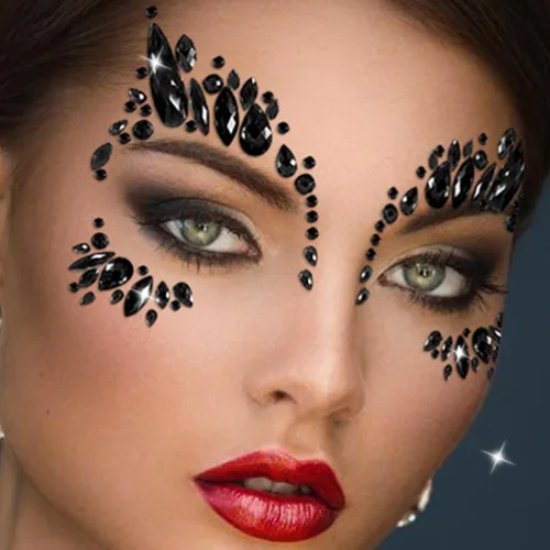 Vista 9 de Joyas de gemas faciales, calcomanías de tatuaje de joyas faciales para festivales, gemas corporales pegadas en la cara, tatuajes faciales temporales