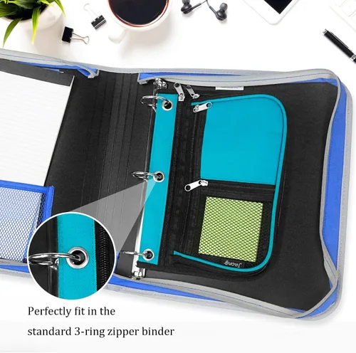 Vista 5 de Estuche de gran capacidad para carpeta de 3 anillas, bolsas expandibles con cremallera, 3 compartimentos para organizadores de oficina (azul)