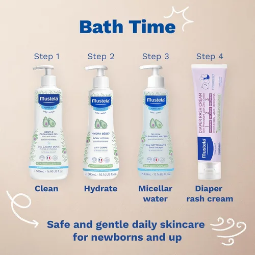Vista 13 de Mustela Set de regalo para la hora del baño para bebés, esenciales para el cuidado de la piel del bebé con aguacate natural, contiene loción