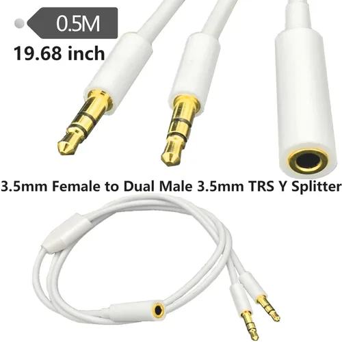 Vista 6 de Divisor Y de Audio para Auriculares de 0.1 in 1Hembra a 2Macho TRS Cable 19.68 in