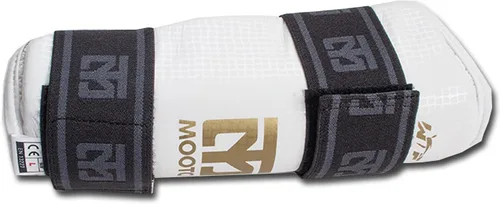 Vista 4 de Mooto - Protector de antebrazo para taekwondo (aprobado por WTF, TKD, talla XS a XL), color blanco y negro