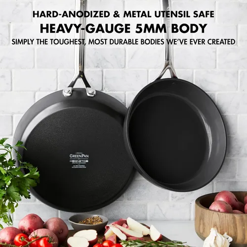 Vista 6 de GreenPan Juego de sartenes antiadherentes de cerámica de 9.5 y 11 pulgadas, sin PFAS, utensilios de cocina anodizados duros, compatibles