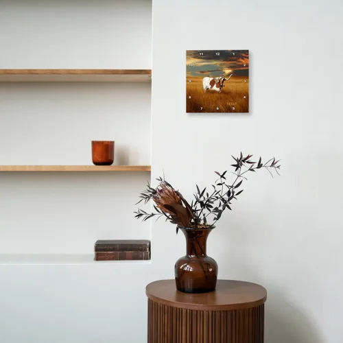 Vista 8 de 3dRose DPP_62229_3 Un reloj de pared Texas Longhorn, 15 x 15 pulgadas