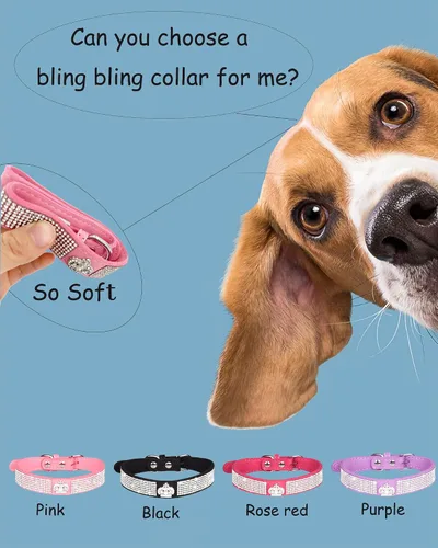 Vista 2 de Bling - Collar de perro para perros pequeños, medianos y grandes, collares de perro con corona de diamantes de imitación para perros hembra y macho