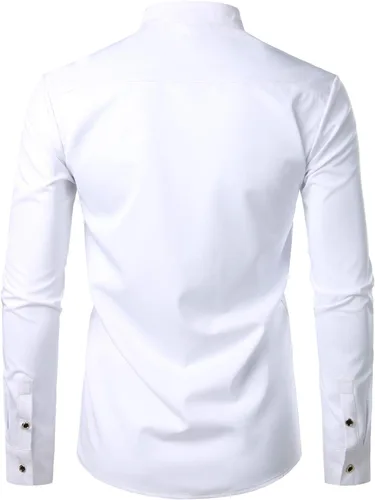 Vista 2 de ZEROYAA Camisas de vestir de manga larga con bordado floral para hombre, Blanco Negro