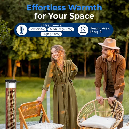 Vista 6 de SereneLife Calentador eléctrico para patio al aire libre, calentador infrarrojo de 900 W con control remoto, reflector de aluminio, diseño