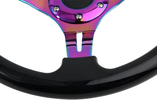 Vista 5 de Volante de Carreras de Coche de 6 Pernos Marco de Radios Neo Cromado Arcoíris Volante Universal de Posventa Compatible con Coche y Juego