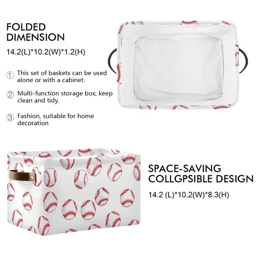 Vista 3 de Emelivor Balón de béisbol blanco plegable con asa rectangular impermeable cesta de otoño para almacenamiento cubo organizador de armario