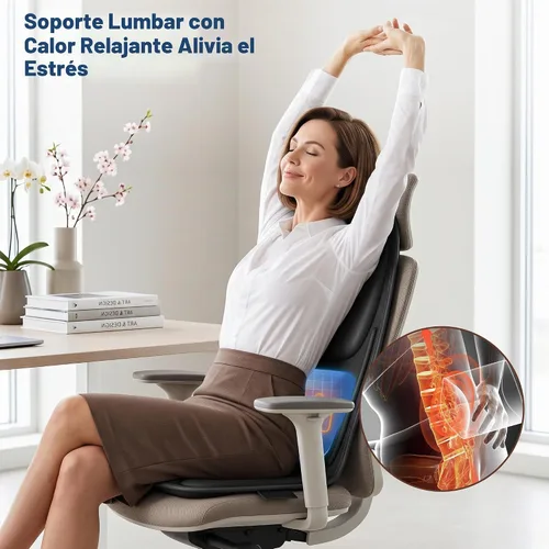 Vista 3 de Cojín de asiento de masaje de vibración con calor, almohadilla masajeador de silla de 8 motores con soporte lumbar ajustable manual, 9 modos, 3 Negro